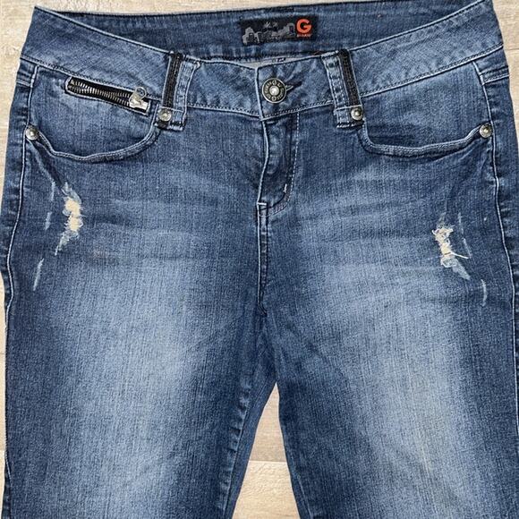 G By Guess Skinny Jeans-Dark Blue Wash Distressed Skinny Leg-Mid-rise 32 W x 31" - Picture 2 of 8